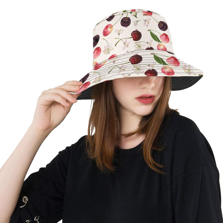 Purple Cherry Flower Butterfly Pattern Unisex Bucket Hat