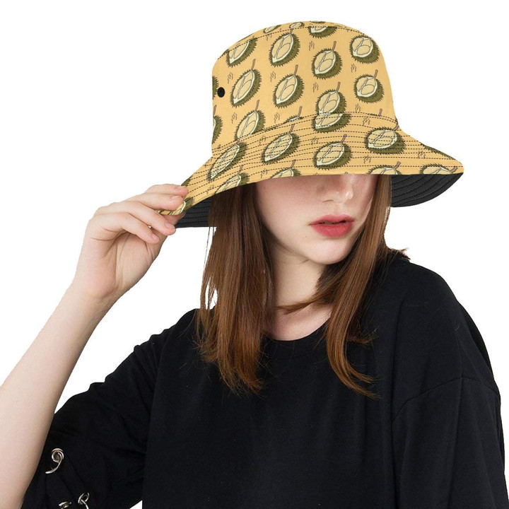 Durian Pattern Print Design Light Yellow Background Unisex Bucket Hat