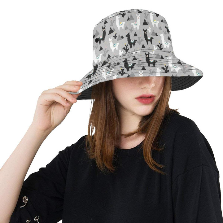 Black And White Llama Pattern Unisex Bucket Hat