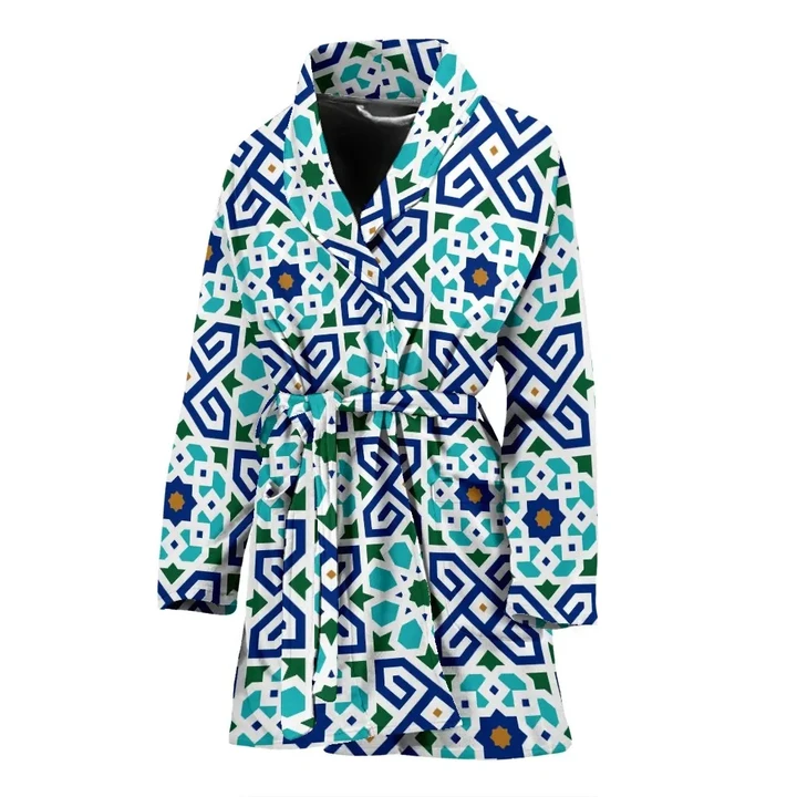 Blue Theme Arabic Morocco Satin Bathrobe Fleece Bathrobe