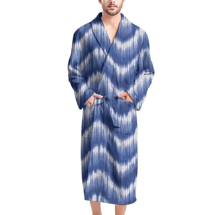 Wavy Shibori Theme Design Satin Bathrobe Fleece Bathrobe