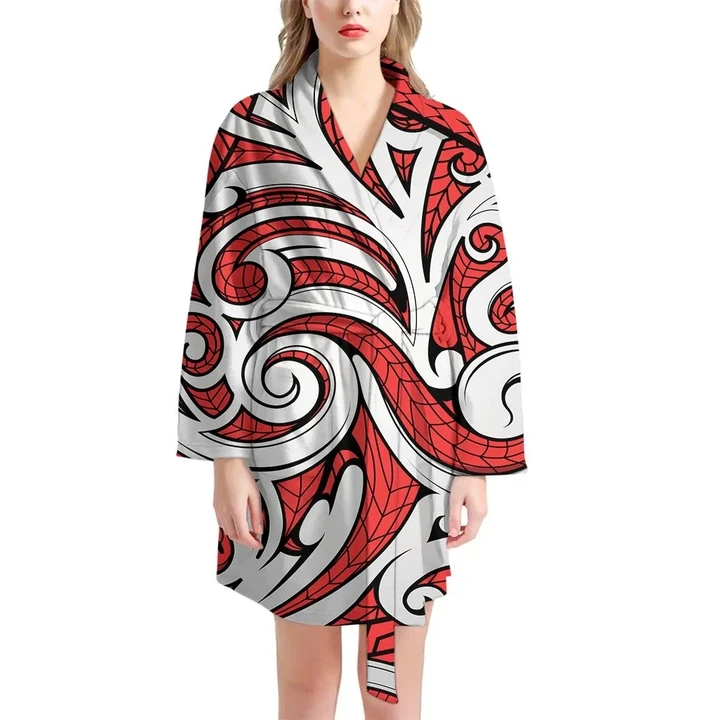 Maori Kowhaiwhai Tribal Polynesian Design Satin Bathrobe Fleece Bathrobe