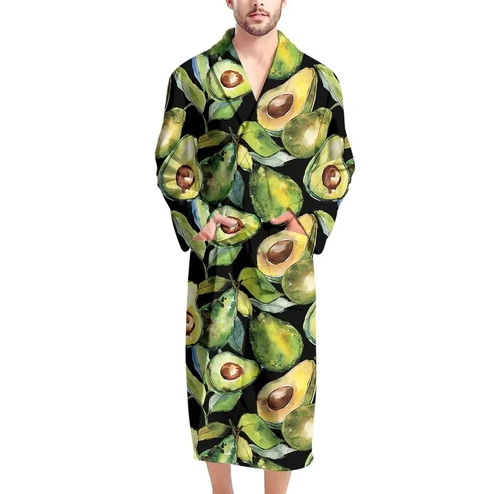 Watercolor Avocado Theme Design Satin Bathrobe Fleece Bathrobe