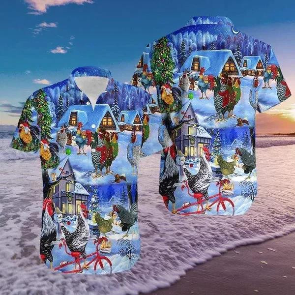 Felacia Chickens On Christmas Beach Summer 3D Hawaiian Shirt
