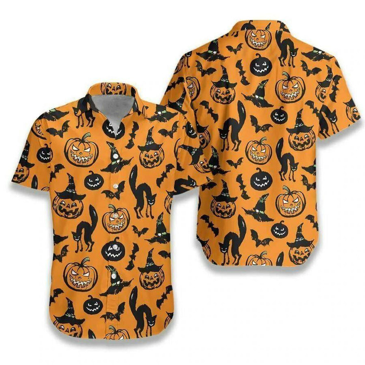 Scary Black Cat Halloween Beach Summer 3D Hawaiian Shirt