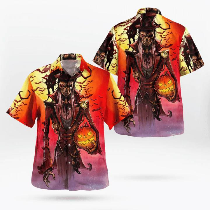 Scary Pumkin Hunter Black Cat Spooky Halloween Beach Summer 3D Hawaiian Shirt