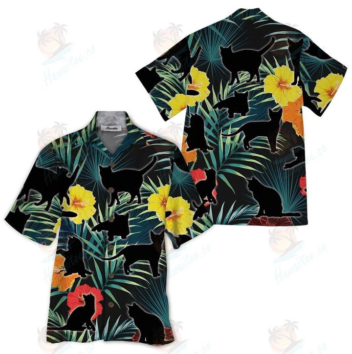 Black Cat Colorful Awesome Design Unisex Beach Summer 3D Hawaiian Shirt
