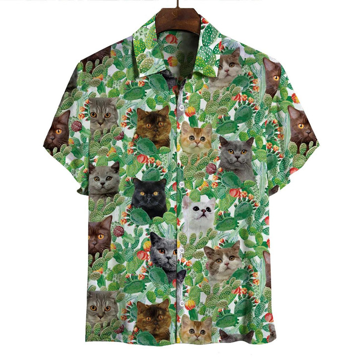 British Shorthair Cat And Cactus Beach Summer 3D Hawaiian Shirt