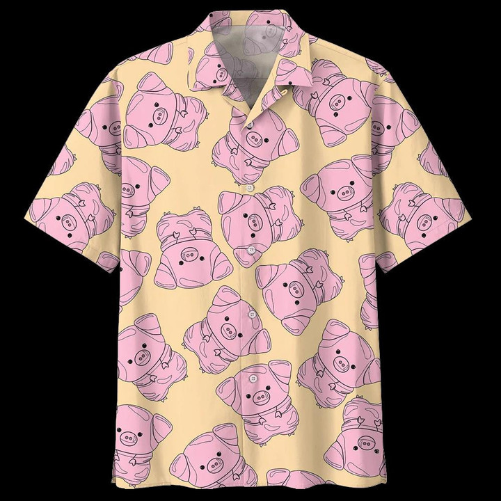Pig Yellow Nice Design Unisex Beach Summer 3D Hawaiian Shirt