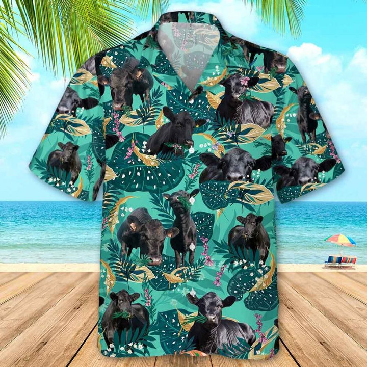 Men Black Angus Cattle Fun Rosemary Beach Shirts, Cattle Lovers Beach Summer 3D Hawaiian Shirt