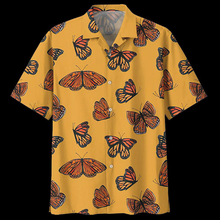 Butterfly Orange Unique Design Unisex Beach Summer 3D Hawaiian Shirt
