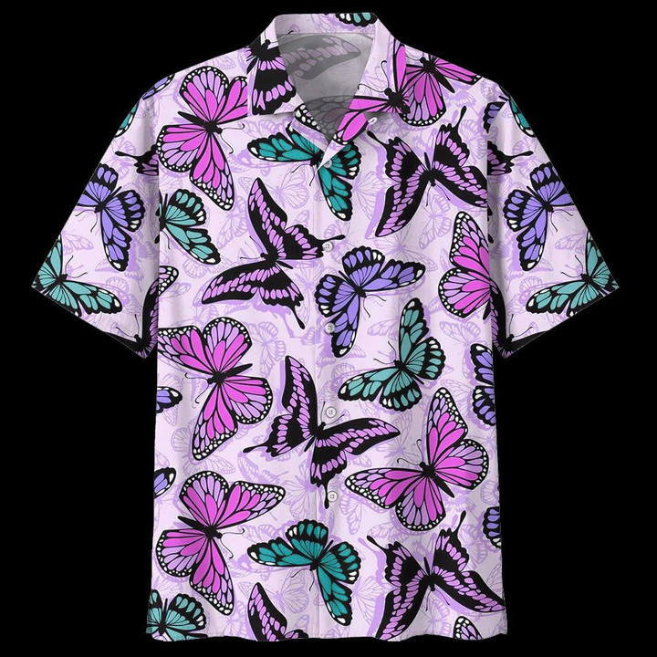 Butterfly Purple Amazing Design Unisex Beach Summer 3D Hawaiian Shirt