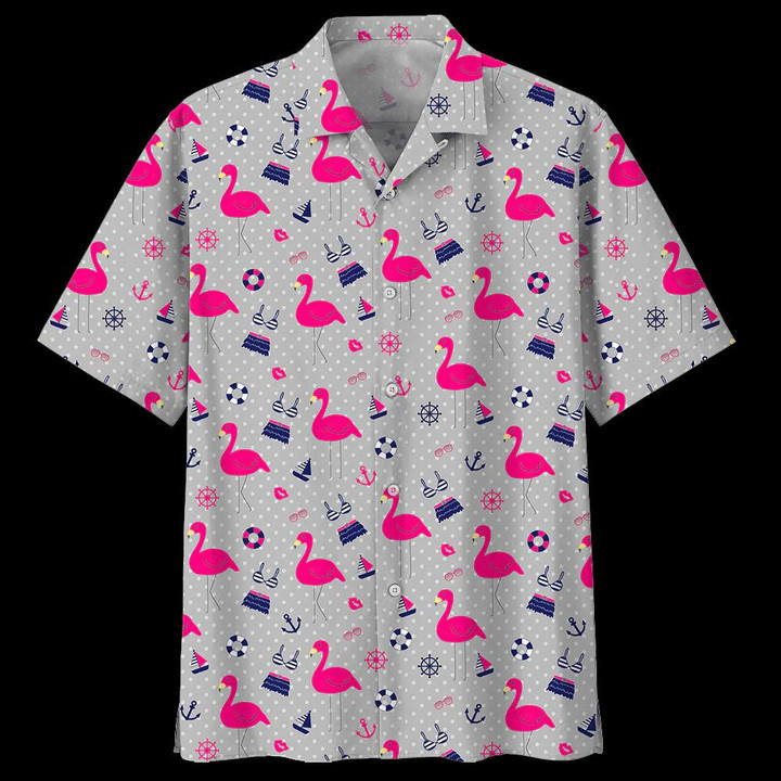 Flamingo Gray Gray Unisex Beach Summer 3D Hawaiian Shirt