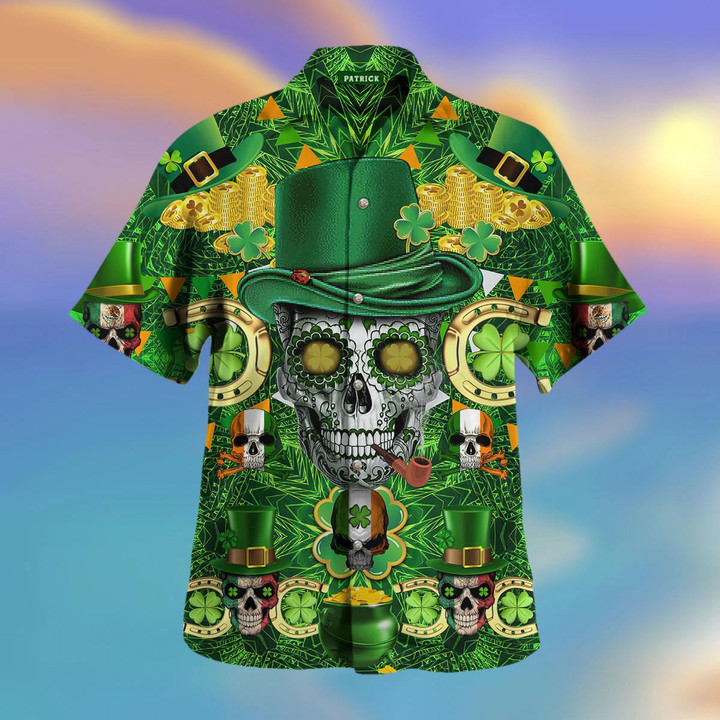 Irish Skull Rich St. Patrick Green Beach Summer 3D Hawaiian Shirt