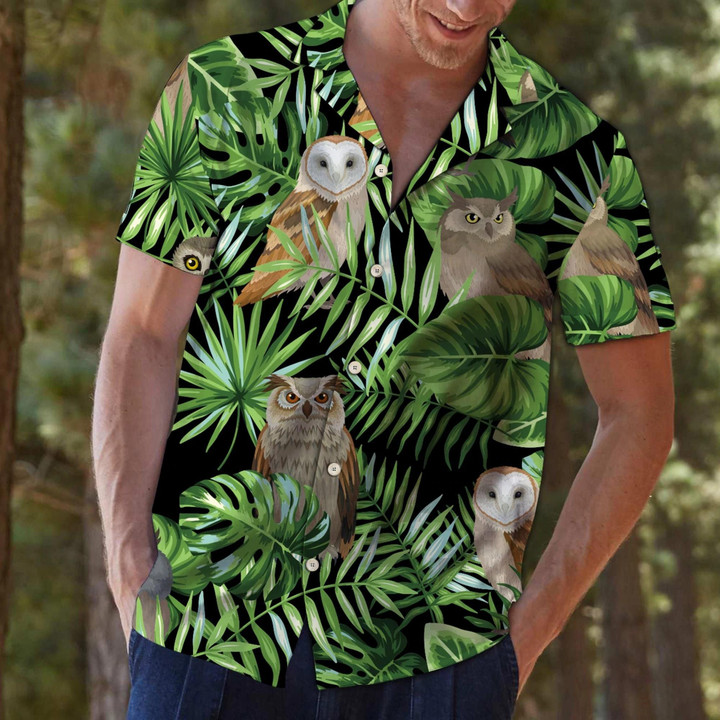 Owl Green Tropical Leaves G5702 3D Hawaiian Shirt
