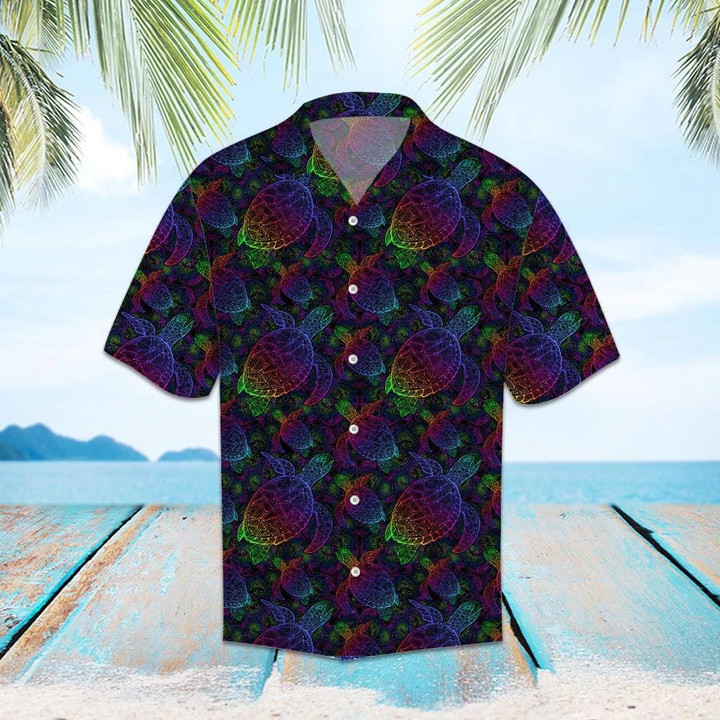 Sea turtle in psychedelic multicolor colors H1707 3D Hawaiian Shirt