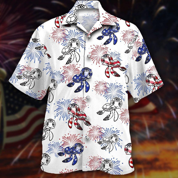 Famille Turtles and Fireworks Beach Summer 3D Hawaiian Shirt
