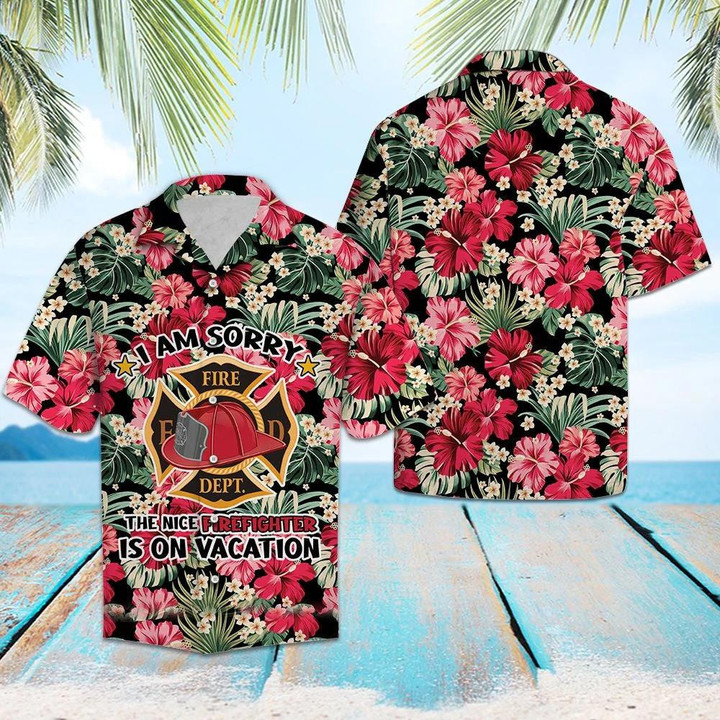 Firefighter On Vacation 3D Hawaiian Shirt