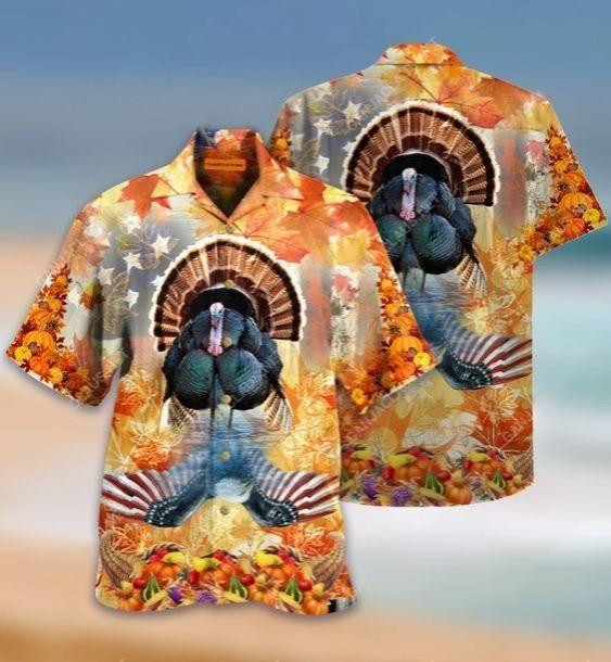 Turkey And Eagle Thanksgiving Beach Summer 3D Hawaiian Shirt
