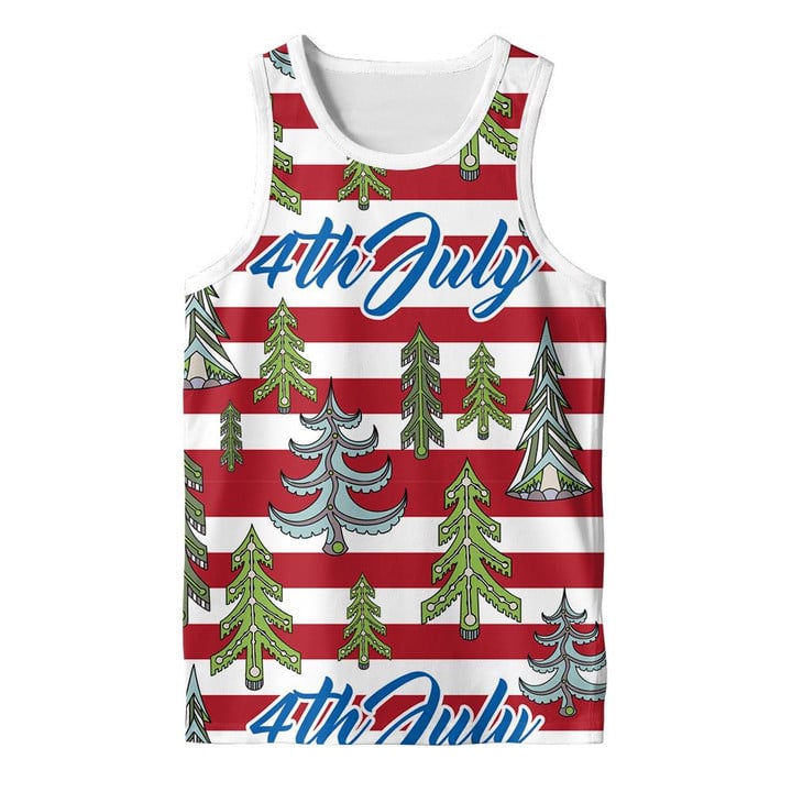 4th Of July Independence Day American Flag Texture Pattern With Christmas Trees 3D Men's Tank Top