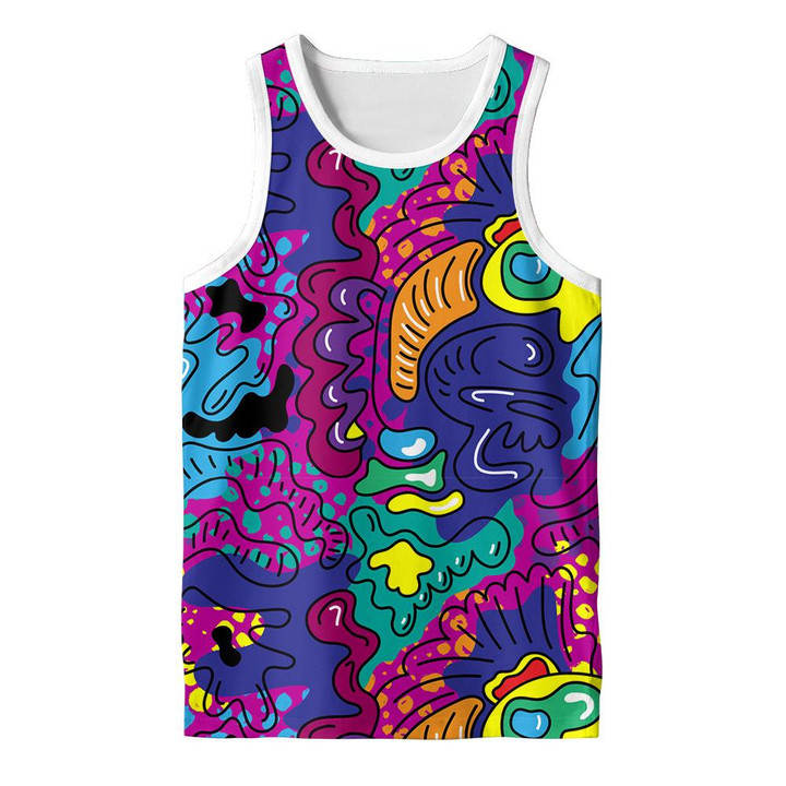 Abstract Unusual Pattern With Wave Shapes Lines Psychedelic Style 3D Men's Tank Top