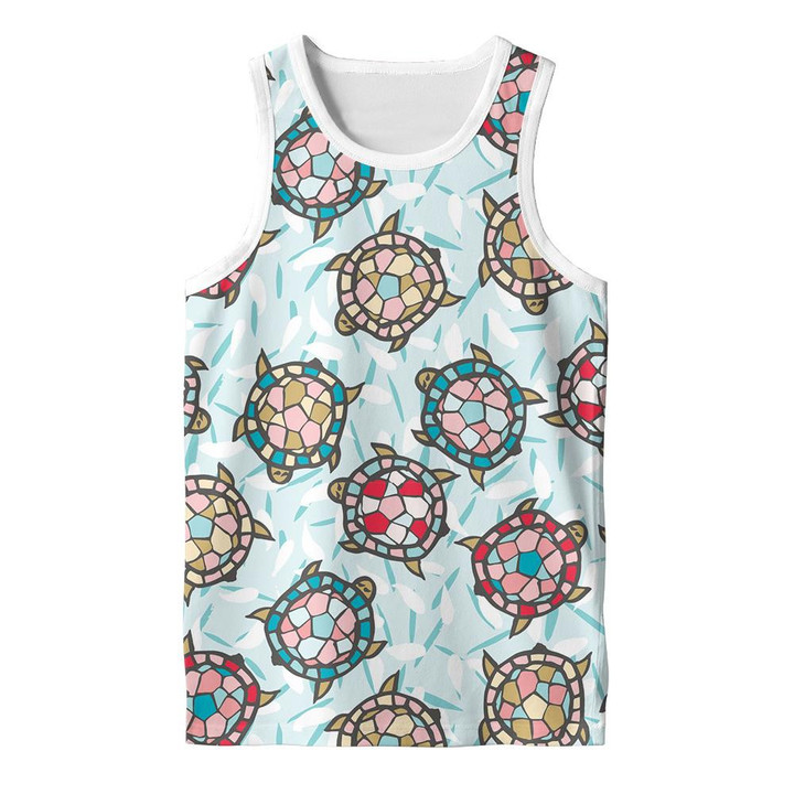 Abstract Mosaic Colorful With Turtles Painted 3D Men's Tank Top