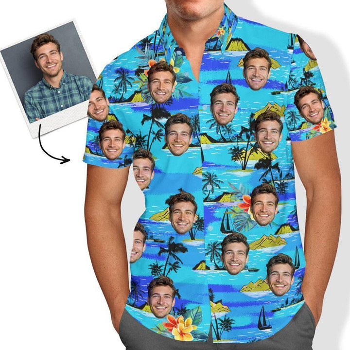 3D Hawaiian Shirt Custom Image With Face Funny Beach Summer Blue Ocean