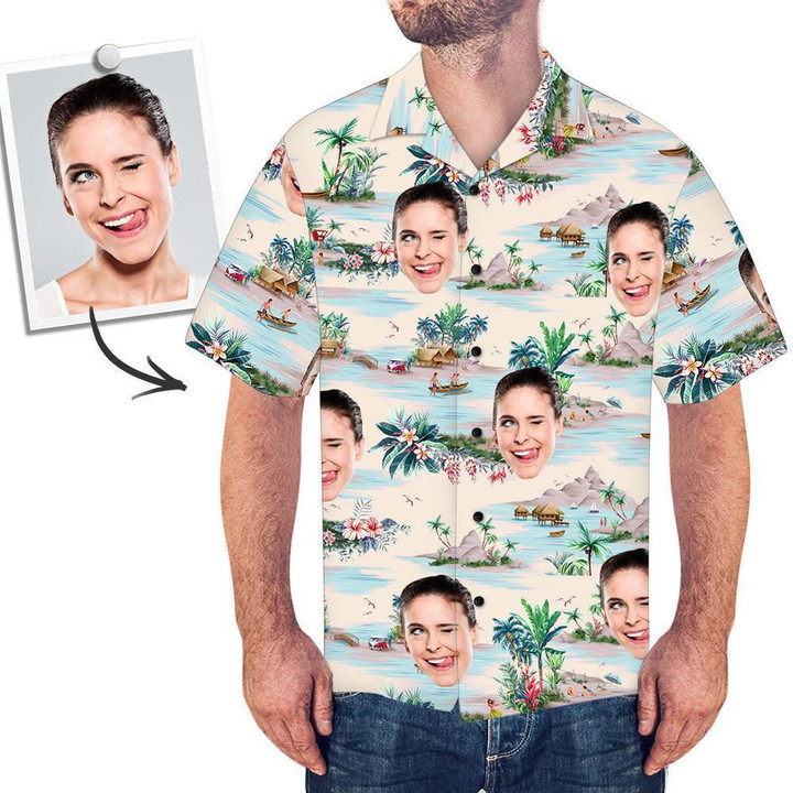 Summer Beach Pattern Funny Custom Image With Face Funny 3D Hawaiian Shirt