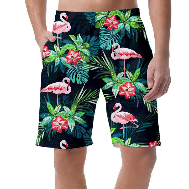 Pink Flamingo With Tropical Leaves And Floral Can Be Custom Photo 3D Men's Shorts
