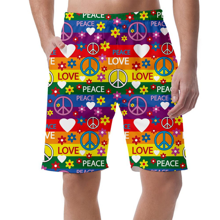 Peace Symbols Of The Hippie Design Rainbow Striped Background Can Be Custom Photo 3D Men's Shorts