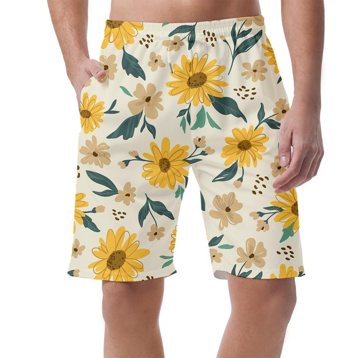 Perfect Ornament Yellow Daisy On Off White Background Can Be Custom Photo 3D Men's Shorts