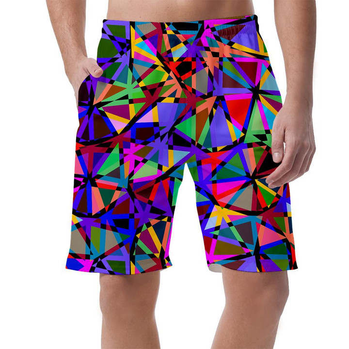 Psychedelic Abstract Geometric Colorful Triangles Pattern Can Be Custom Photo 3D Men's Shorts