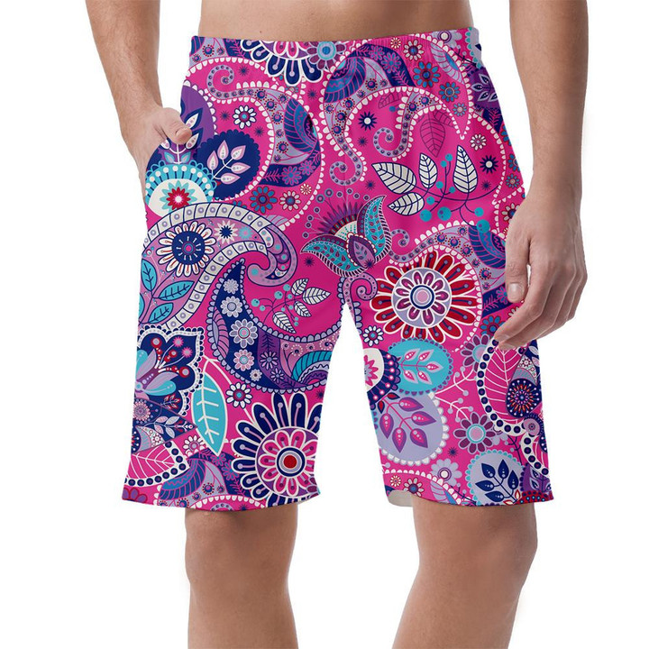 Pink Theme Paisley Backdrop With Stylized Flowers Design Can Be Custom Photo 3D Men's Shorts