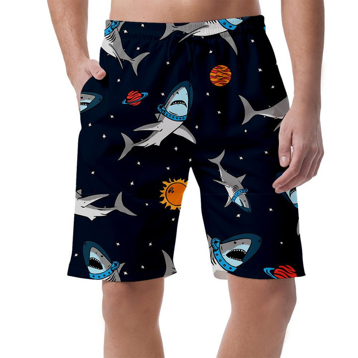 Pattern Of Cute Astronaut Shark And Space Background Elements Can Be Custom Photo 3D Men's Shorts