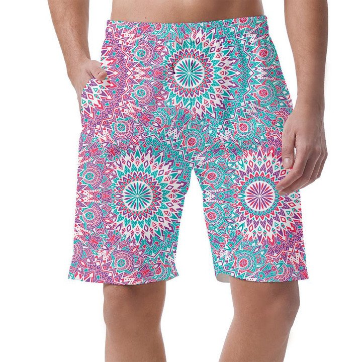 Pink And Mint Tribal Mandala Motif Can Be Custom Photo 3D Men's Shorts