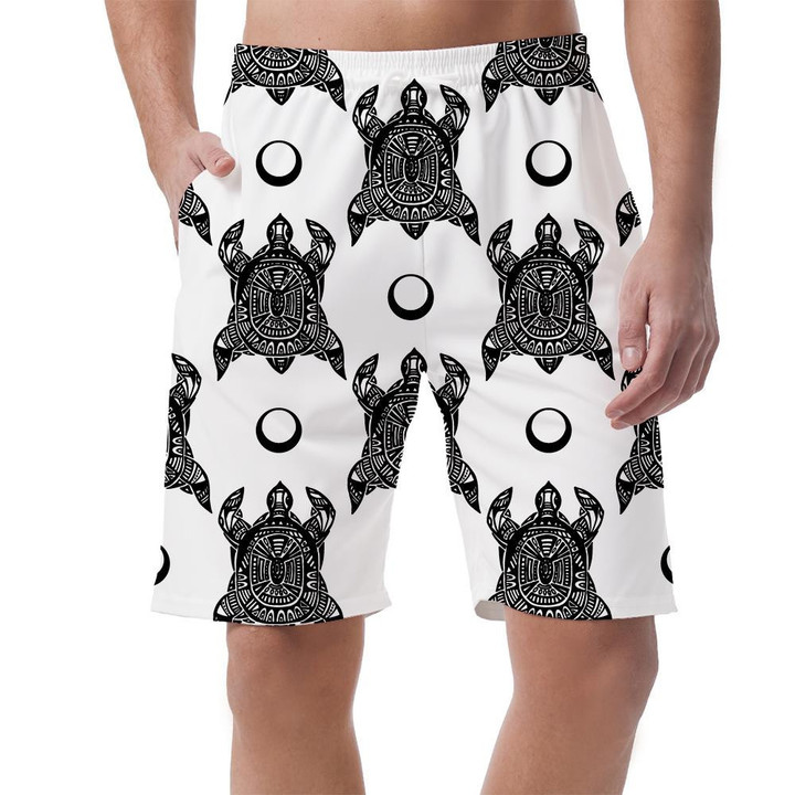 Polynesian Symbols Black Turtle And Moon Circles Can Be Custom Photo 3D Men's Shorts