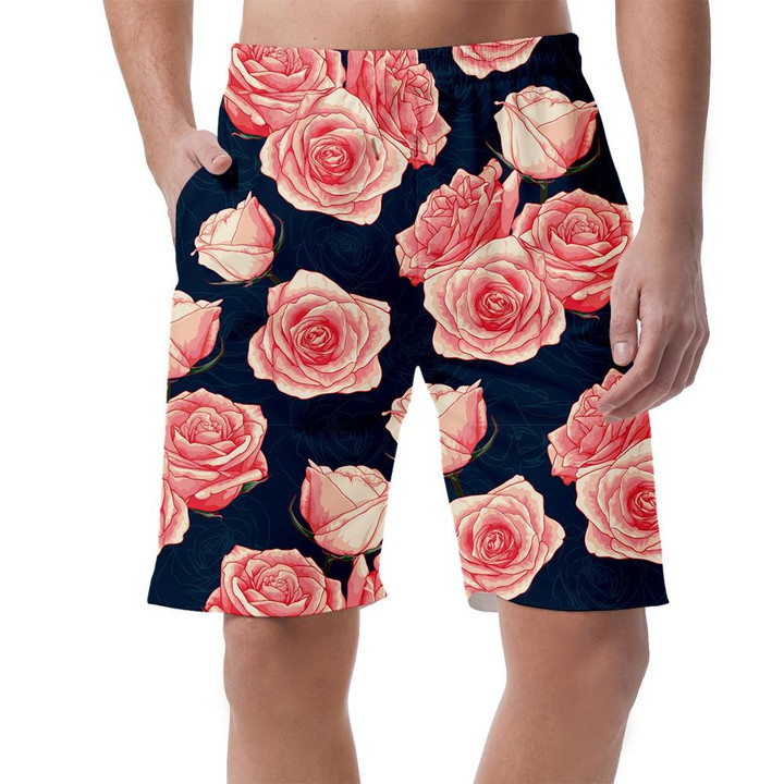 Pattern Of Brown Watercolor Roses And Wild Flowers Arrangements On Pastel Background Can Be Custom Photo 3D Men's Shorts