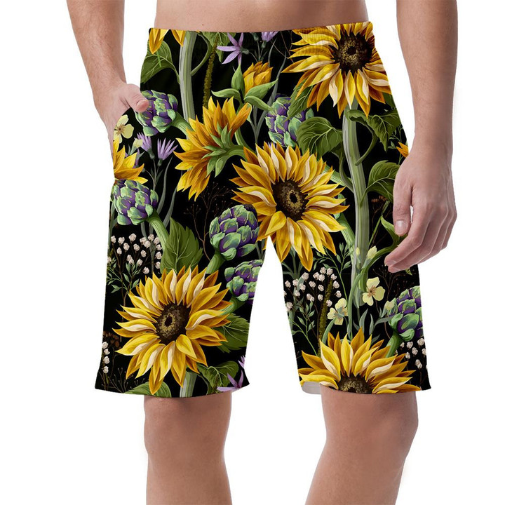 Perfect Ornament Sunflowers Artichokes And Wild Flowers Can Be Custom Photo 3D Men's Shorts