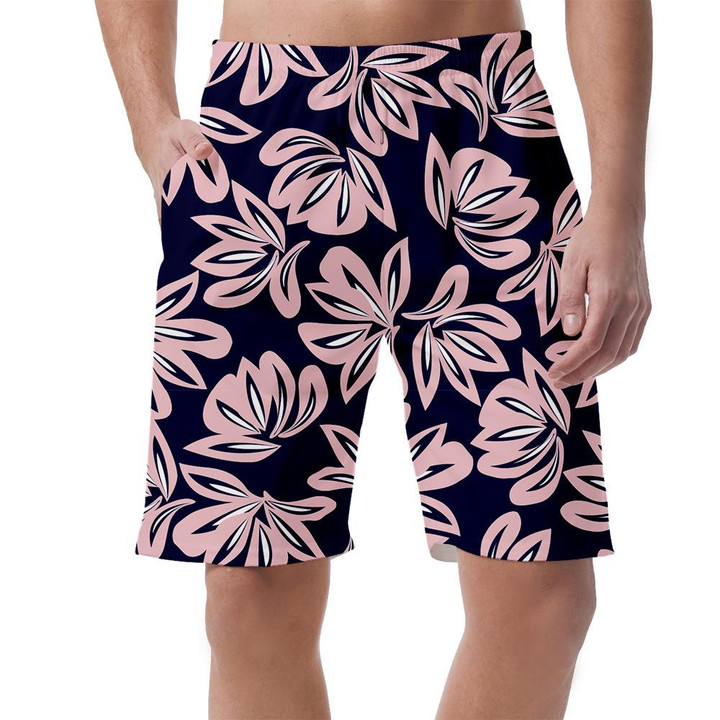 Pink Navy Floral Botanical On Dark Blue Background Can Be Custom Photo 3D Men's Shorts