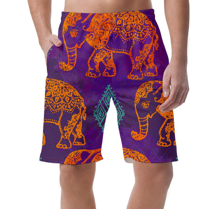 Smiling Gold Elephant With Rhombus Shapes Can Be Custom Photo 3D Men's Shorts