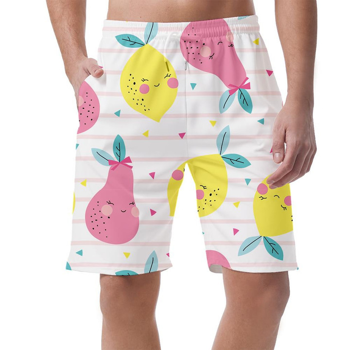 Smiling Face Pears Lemons In Pink And Yellow Pattern Can Be Custom Photo 3D Men's Shorts