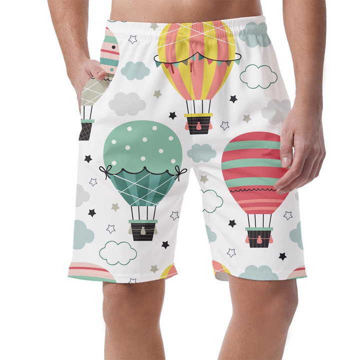 Stars Clouds Hot Air Balloon Flying In The sky On White Background Can Be Custom Photo 3D Men's Shorts