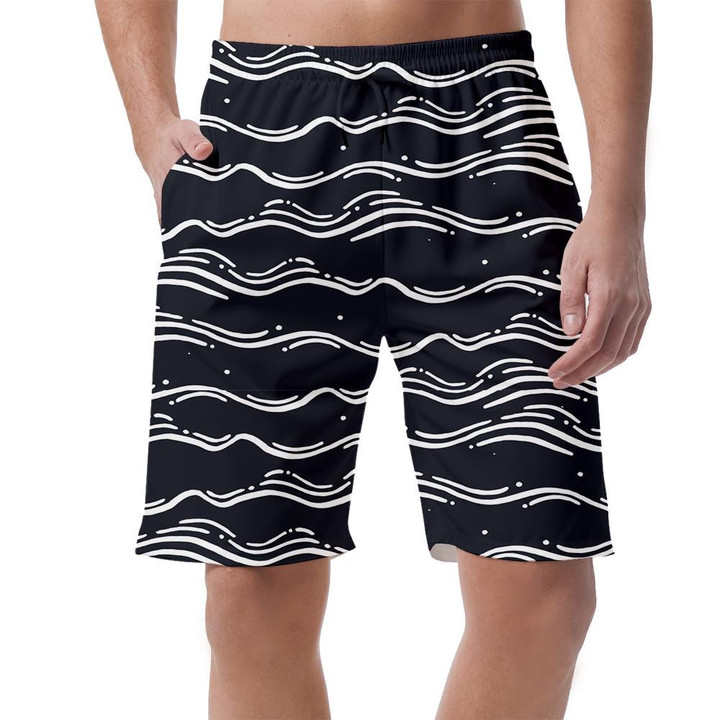 Summertime Sea Waves In Black And White Pattern Can Be Custom Photo 3D Men's Shorts