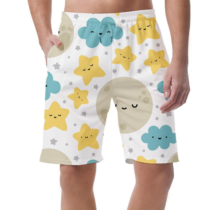 Sleeping Moon With Cute Star And Cloud Can Be Custom Photo 3D Men's Shorts