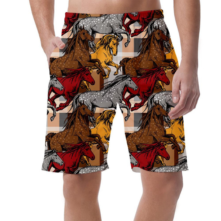 The Running Beautiful Red Gray And Yellow Horses Can Be Custom Photo 3D Men's Shorts