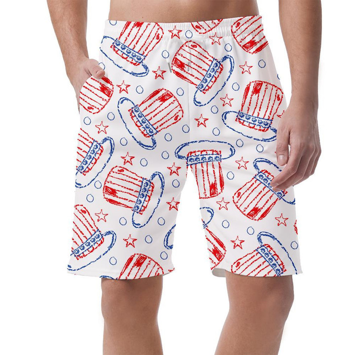 Red And Blue American Uncle Sam Hats And Stars Drawing By Crayon Can Be Custom Photo 3D Men's Shorts