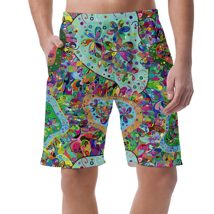 Texture With Abstract Colorful Flowers Psychedelic Doodle Can Be Custom Photo 3D Men's Shorts