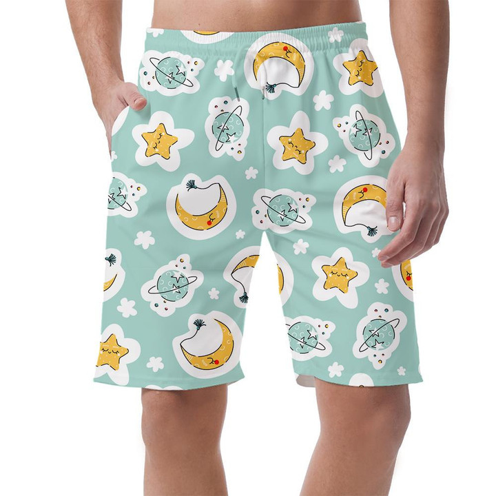 Sleeping Moon With Cute Stars And Planet Can Be Custom Photo 3D Men's Shorts