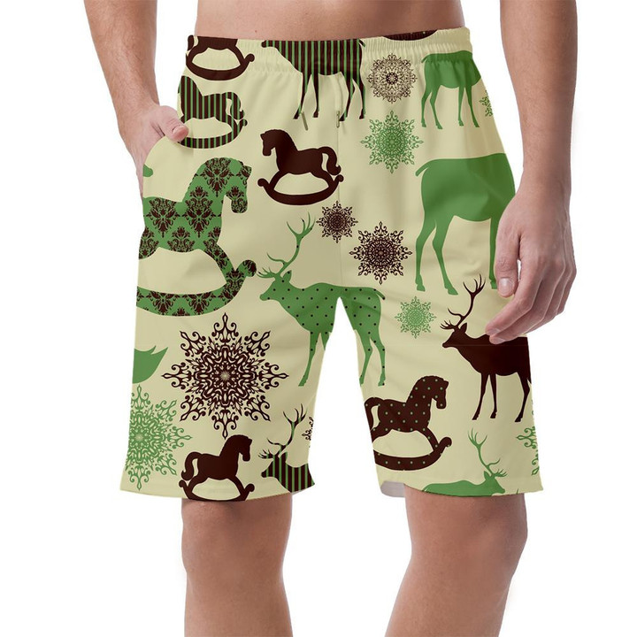 Retro Christmas Abstract Wood Horse Silhouettes Can Be Custom Photo 3D Men's Shorts
