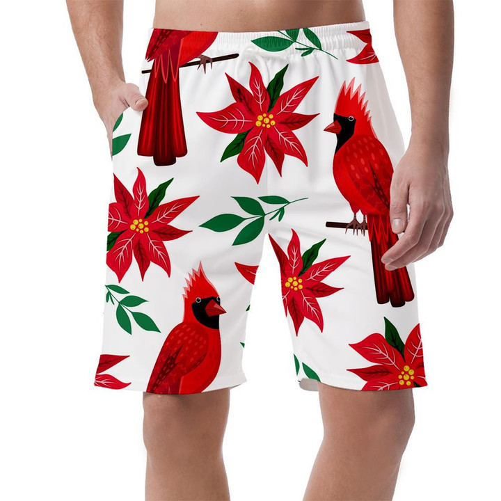 Red Northern Cardinal Birds And Poinsettia Flower Can Be Custom Photo 3D Men's Shorts